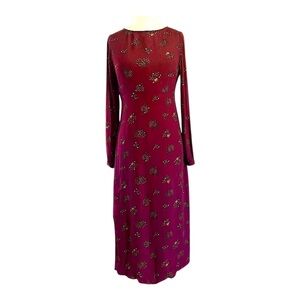 Vintage 1990s Old Navy Burgundy Floral Empire Waist Maxi Dress Size 4